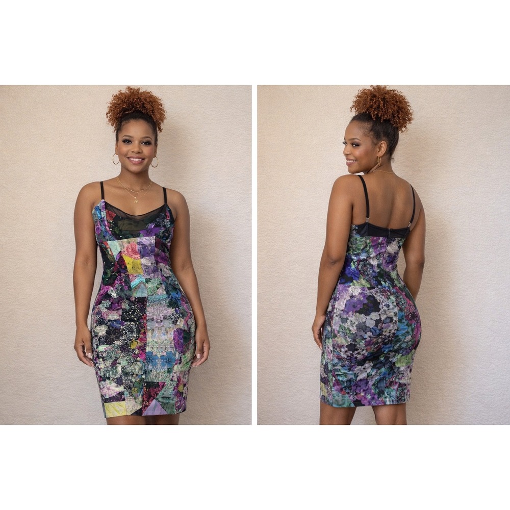 Nicole Miller Artelier Dress Size 2 Multicolor Floral Patchwork Sheath Mesh Y2K‎